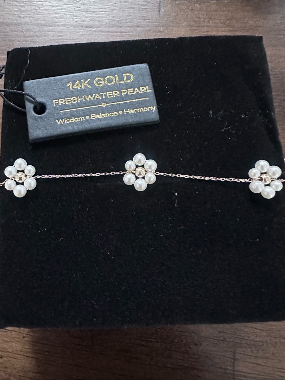 14K Gold Freshwater Pearl Flower Station Bracelet - White Pearls